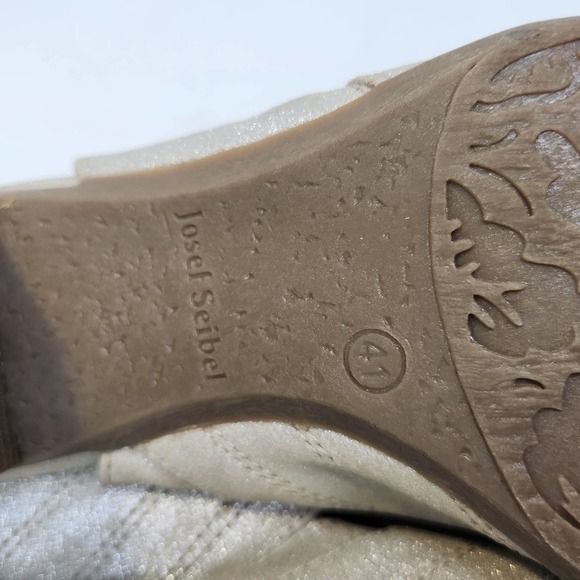 Josef Seibel Womens Bonnie Metallic Silver Leather Bootie 41 US 11 Peep Toe Heel - Picture 11 of 11